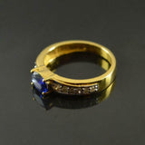 1.4ct Oval Cut Blue Sapphire Diamond Accent Solitaire Ring 14k YellowGold Finish