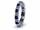 1.5ct Princess Cut Blue Sapphire Eternity Wedding Band Ring 14k WhiteGold Finish