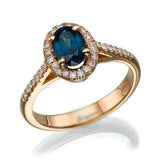 2.2ct Engagement Ring Oval Cut Blue Sapphire Diamond Halo 14k Yellow Gold Finish