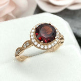 2.3ct Engagement Ring Round Cut Red Garnet Diamond Halo 14k Yellow Gold Finish