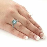 2.5ct Cushion Cut Blue Aquamarine Split Band Engagement Ring 18K White Gold Over