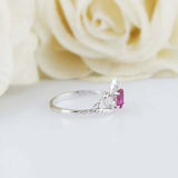 0.75ct Oval Cut Pink Ruby Engagement Ring Minimalist Crown 14k White Gold Finish