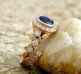 2Ct Cushion Cut Blue Sapphire Vintage Halo Engagement Ring 14K Rose Gold Finish