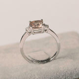 1.6ct Engagement Ring Cushion Cut Peach Morganite Trilogy 14k White Gold Finish