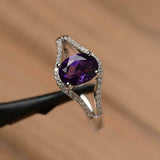 2.2ct Engagement Ring Oval Cut Purple Amethyst Split Shank 14k White Gold Finish