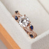 1ct Round Cut Diamond Blue Petals Solitaire Engagement Ring 14k Rose Gold Finish