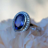 3ct Engagement Ring Oval Cut Purple Amethyst Milgrain Halo 14k White Gold Finish