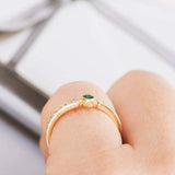 1.3ct Round Green Emerald Engagement Ring Accents Solitaire 14k Yellow Gold Over