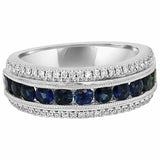 3.6ct Round Cut Blue Sapphire Half Eternity Milgrain Band 14k White Gold Finish