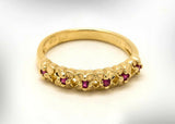 0.5ct Round Cut Pink Ruby Floral Petite Wedding Band Ring 14k Yellow Gold Finish