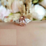2ct Oval Cut Peach Morganite Engagement Ring 14k White Gold Over Trilogy Style