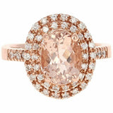 2.2ct Oval Cut Peach Morganite Engagement Ring Double Halo 14k Rose Gold Finish