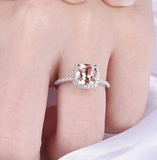 2ct Cushion Cut Peach Morganite Engagement Ring Diamond Halo 14k White Gold Over