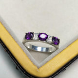 2.5ct Wedding Band Oval Purple Amethyst Stylish Three Stone 14k White Gold Over