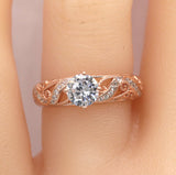 1ct Round Cut VVS1 Diamond Antique Filigree Engagement Ring 14k Rose Gold Finish