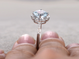 2.3ct Cushion Cut Blue Aquamarine Diamond Floral Halo Ring 14k White Gold Finish