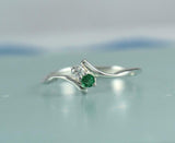 1ct Engagement Ring Round Cut Green Emerald Two Stone Bypass 14k White Gold Over