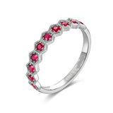 1ct Round Cut Pink Ruby Wedding Band Ring Hexagon Stackable 14k Yellow Gold Over