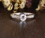 0.5ct Round Cut Moissanite Solitaire with Accents Ring 14k White Gold Plated