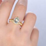 2.2ct Engagement Ring Pear Cut Blue Aquamarine Bridal Set 14k Yellow Gold Finish