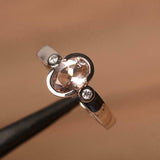 1ct Engagement Ring Oval Peach Morganite Bezel Set Trilogy 14k White Gold Finish