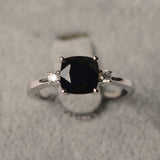 1.54ct Cushion Cut Black Diamond Engagement Ring Trilogy 14k White Gold Finish