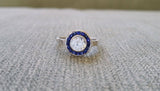 1.7Ct Round Cut Diamond Blue Sapphire Halo Engagement Ring 14K White Gold Finish