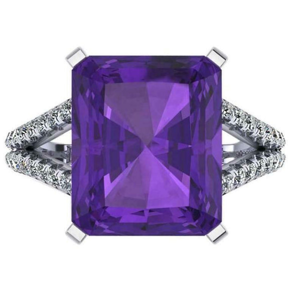 2ct Radiant Cut Purple Amethyst Engagement Ring Split Shank 14k WhiteGold Finish