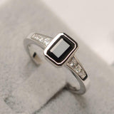 2ct Emerald Black Diamond Solitaire with Round Accent Ring 14k White Gold Finish