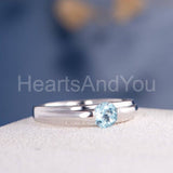 0.5ct Round Cut Simulated Blue Aquamarine Solitaire Ring 14k White Gold Plated
