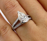 5Ct Pear Cut Diamond Split Shank Solitaire Engagement Ring 14K White Gold Finish