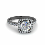1ct Round Cut Diamond Halo Solitaire Unique Engagement Ring 14k BlackGold Finish