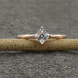 0.5ct Engagement Ring Princess Cut Blue Aquamarine Solitaire 14k Rose Gold Over