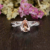 1ct Pear Cut Peach Morganite Infinity Twisted Engagement Ring 14k WhiteGold Over