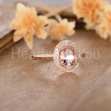 1.5ct Oval Cut Simulated Morganite Halo Engagement Ring 14k Rose Gold Plated
