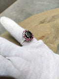 2ct Engagement Ring Oval Cut Red Garnet Cluster Halo 14k White Gold Finish