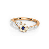 1ct Engagement Ring Round Cut Blue Sapphire Flower Design 14k Rose Gold Finish
