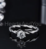 0.5ct Round Cut Moissanite Twisted Solitaire Engage Ring 14k White Gold Plated