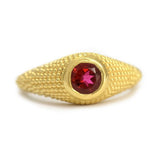 1.5ct Round Cut Pink Ruby Engagement Ring Beaded Solitaire 14k YellowGold Finish