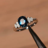 2.3ct Engagement Ring Oval Cut London Blue Topaz Art Deco 14k White Gold Finish