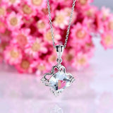 1.6ct Cushion Cut Blue Aquamarine Floral Pendant with Chain 14k White Gold Over