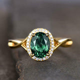 2.3ct Engagement Ring Oval Cut Green Emerald Halo Infinity 14k YellowGold Finish