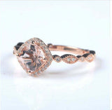 2ct Engagement Ring Cushion Cut Peach Morganite Milgrain Halo 14k Rose Gold Over