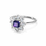1.5ct Engagement Ring Princess Cut Sapphire Floral Solitaire 14k White Gold Over