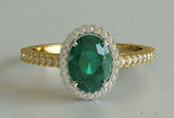 2ct Oval Cut Green Emerald Engagement Ring Accents Halo 14k Yellow Gold Finish