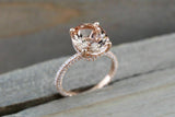 1.5ct Oval Cut Peach Morganite Halo Solitaire Engagement Ring 14k Rose Gold Over