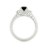 3Ct Princess Cut Black Diamond Round Accents Engagement Ring 14K White Gold Over