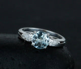 2.1ct Round Cut Simulated Aquamarine Three Stone Bridal Set 4k White Gold Plated