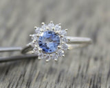 2.2ct Engagement Ring Round Cut Blue Tanzanite Floral Halo 14k White Gold Finish