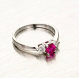 1.5ct Round Cut Pink Sapphire Engagement Ring Diamond Trilogy 14k WhiteGold Over